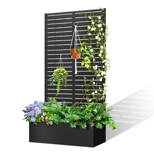 TOAOTBNBO Outdoor Planter Box with Square-Hole Trellis, Metal Raised Garden Bed for Climbing Plants, Galvanized Garden Box with Drainage Holes - 1 of 4