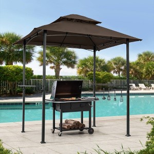 Sevobal Patio Umbrellas Outdoor Grill Gazebo Shelter Tent, Double Tier Soft Top Canopy And Steel Frame With Hook And Bar Counters, Brown, 95"*59"*97" - 1 of 4