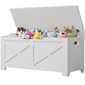 39.4in / 23.6in Storage Chest, Wooden Storage Bench With 2 Safety Hinges, Easy Assembly, Large Toy Chest for Entryway, Living Room, Bedroom - 1 of 4