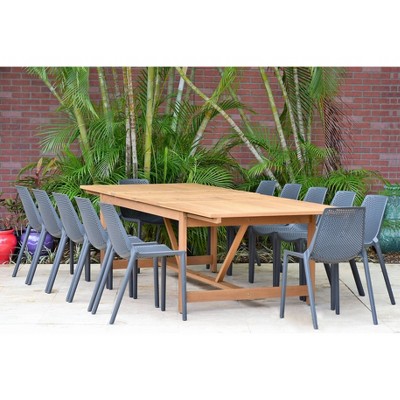 Elvis 11pc Extendable Rectangular Teak/Resin Patio Dining Set - Gray - Amazonia
