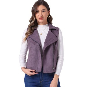 INSPIRE CHIC Women's Faux Suede Casual Sleeveless Biker Vest Jacket - 1 of 4