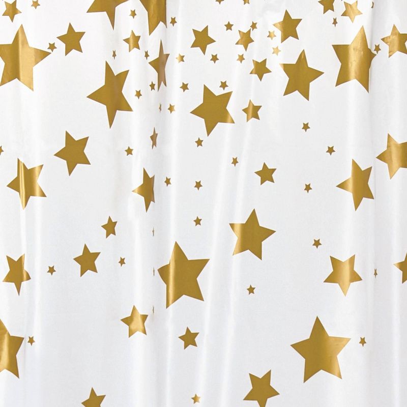 iDESIGN 72&#34;x72&#34; Falling Stars PEVA Bathroom Shower Curtain White/Gold, 3 of 8