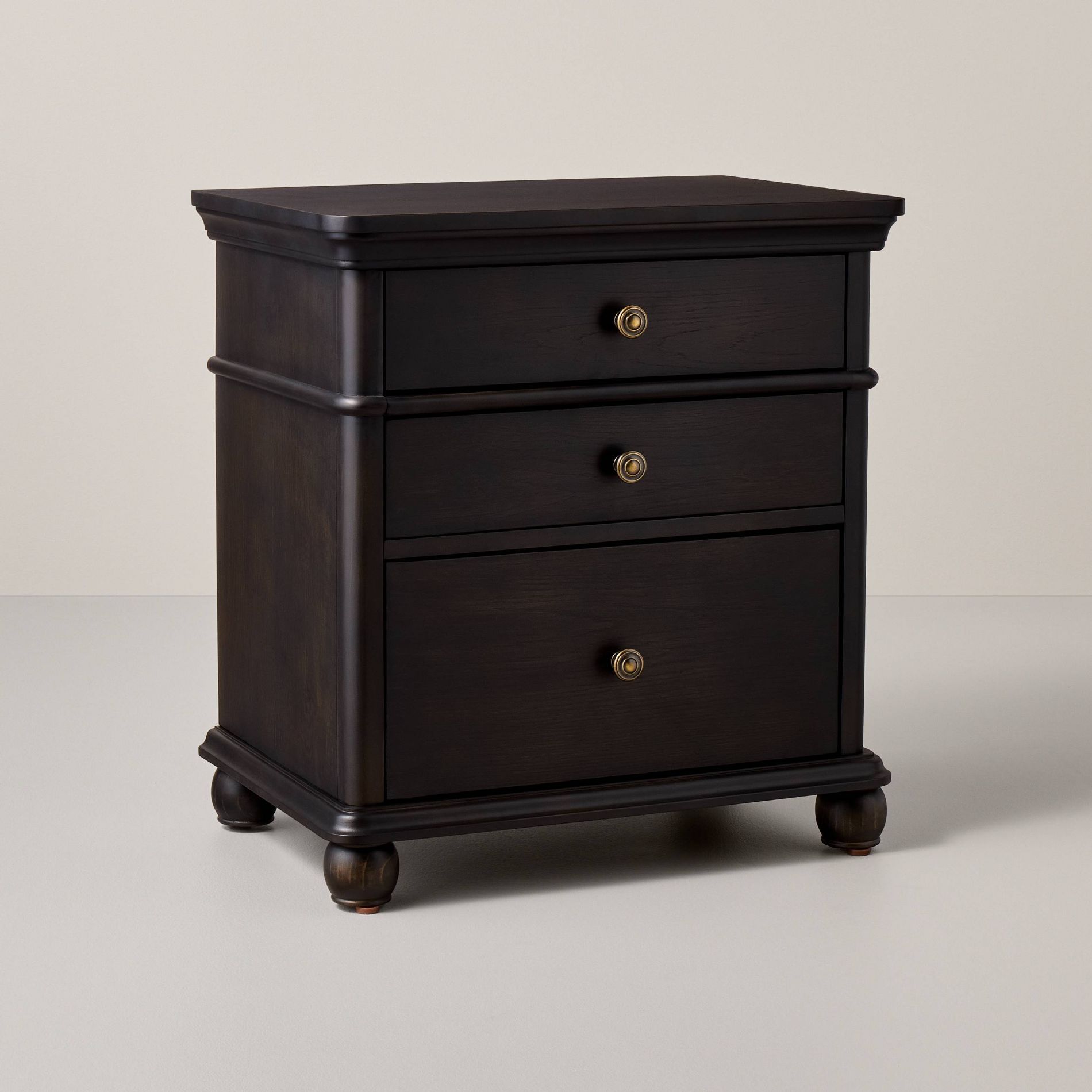 3 Drawer Classic Nightstand - Black - Hearth & Hand™ with Magnolia: Farmhouse Bedside Table, MDF & Pine, Brass Hardware
