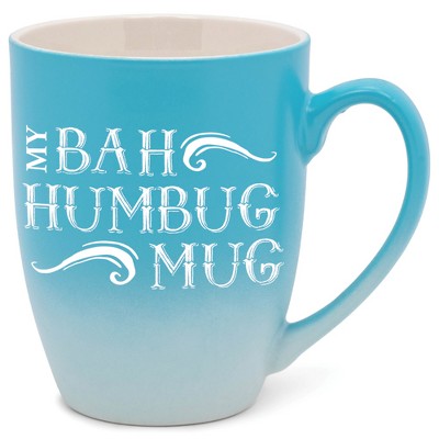 Elanze Designs My Bah Humbug Mug Two Toned Ombre Matte Teal and White 12 ounce Ceramic Stoneware Coffee Cup Mug