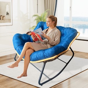 Large Rattan Wicker Rocking Chair with 360° Recline and Cloud-Like Cushion for Living Room - 1 of 4