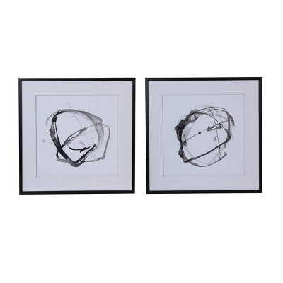 A&B Home 31.5"x31.5" Set of 2 Abstract Watercolor Print Wall Arts Black: Modern Mixed Media, Includes Mounting Hardware