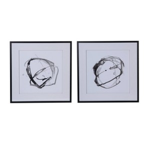 A&B Home 31.5"x31.5" Set of 2 Abstract Watercolor Print Wall Arts Black: Modern Mixed Media, Includes Mounting Hardware - 1 of 4