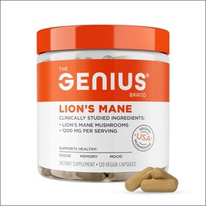 Genius Lions Mane Cognition Vitamins Supplement Capsules - Organic Nootropic Supplement, 1200mg per Serving – 120 Veggie Pills - 1 of 4