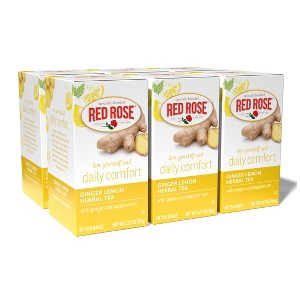 Red Rose Blossoms Ginger Lemon Herbal Tea Caffeine Free with 18 Individually Wrapped Tea Bags Per Box (Pack of 6) - 1 of 4