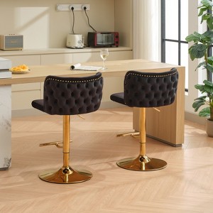 DOMETOUR 2 Pcs Swivel Barstools Adjusatble Seat Height with Gold-plating Base Velvet Upholstered Bar Stools for Home Pub and Kitchen Island - 1 of 4