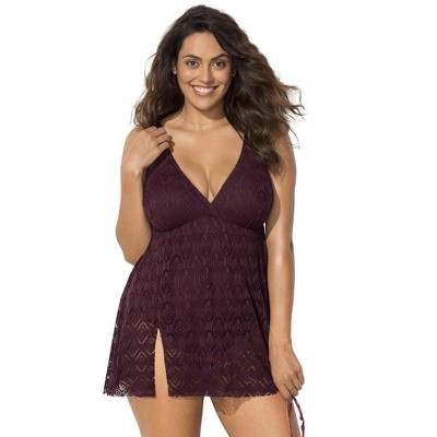 Swimsuits for All Women's Crochet Side Slit V-Neck Swimdress (Plus Sizes Available)