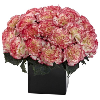 Nearly Natural Carnation Arrangement w/Vase Cream Pink, Cream/Pink