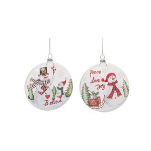 Transpac Glass 5.5 in. Multicolored Christmas Painted Snowman with Friends Ornament Set of 2 - 1 of 2