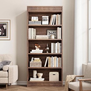 71"Tall Wooden Bookshelf,5 Tier unique fluted Wooden Book Shelf,Free Standing Farmhouse Bookcase with Open Display Storage  for living rooms,Office - 1 of 4