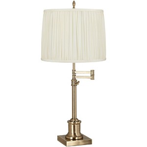 360 Lighting Westbury 36" Tall Skinny Large Traditional End Table Lamp Swing Arm Gold Antique Brass Finish Single Cascade White Shade Living Room - 1 of 4