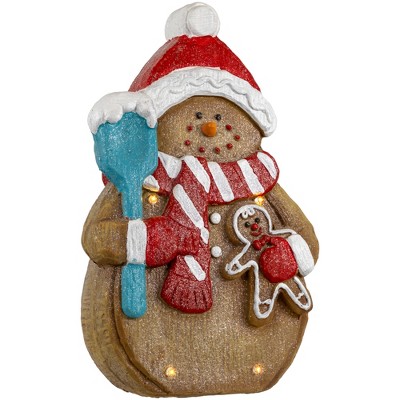 Festive LED Lighted Gingerbread Snowman with Red Mittens