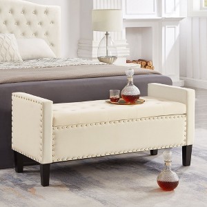 CAVINAS Modern Nailhead Accents Velvet Ottoman Bench with Internal Storage,Tufted Button Storage Bench for Bedroom,Living Room - 1 of 4