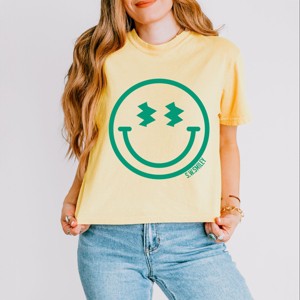 Simply Sage Market S.W.Smiley Smiley Face Outline Puff Print Boxy Crop Top - 1 of 4