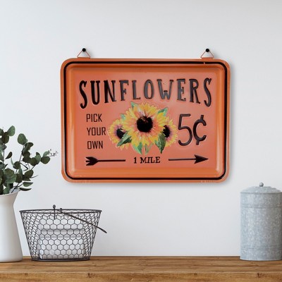 Burnt Orange Metal Sunflowers Fall Wall Plaque, 15"