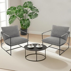 Modern Comfy Living Room Chair Set of 2,Upholstered Reading Chair with Shredded Foam Cushioning,Light Gray - 1 of 4