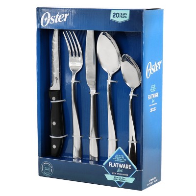 Oster Silvermist 20 Piece Stainless Steel Flatware Set with Steak Knives