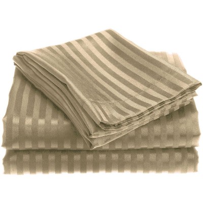 4-piece Premium Hotel Quality Striped Bed Sheet Sets - 60in W x 80in L, Taupe