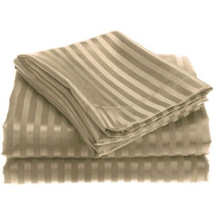 4-piece Premium Hotel Quality Striped Bed Sheet Sets - 60in W x 80in L, Taupe - 1 of 1