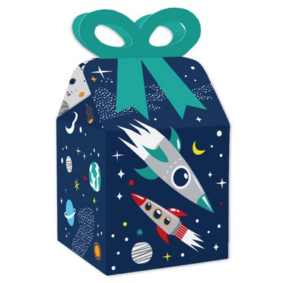 Big Dot of Happiness Blast Off to Outer Space - Square Favor Gift Boxes - Rocket Ship Baby Shower or Birthday Party Bow Boxes - Set of 12