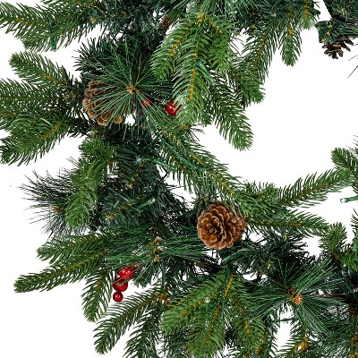 24" Green Pre-Lit Artificial Christmas Wreath with Pinecones and Berries