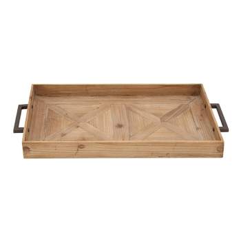 32" Farmhouse Fir Wood Tray with Iron Handles Brown - Olivia & May