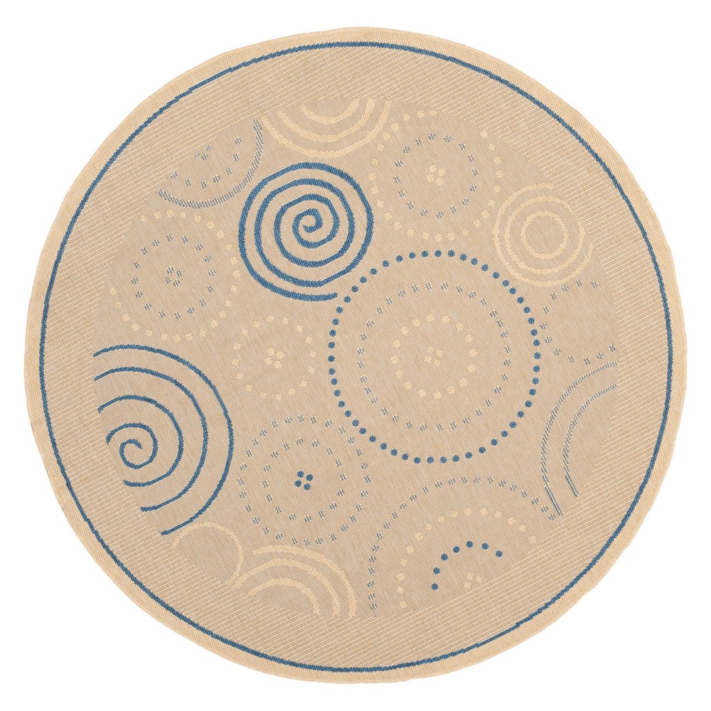 5'3in Round Cannes Outdoor Rug Natural/Blue - Safavieh