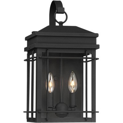 John Timberland Outdoor Wall Light Fixture Textured Black Steel 17" Clear Glass Lantern for Exterior House Porch Patio Deck