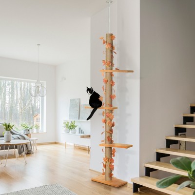 Adjustable Height Sisal Cat Tree with Platforms and Leaves