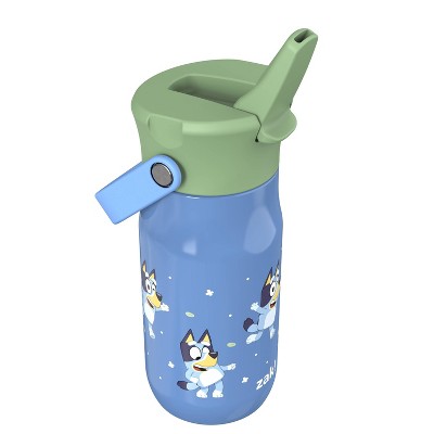 Zak Designs 14oz Bluey Stainless Steel Vacuum Harmony Straw Water Bottle Blue