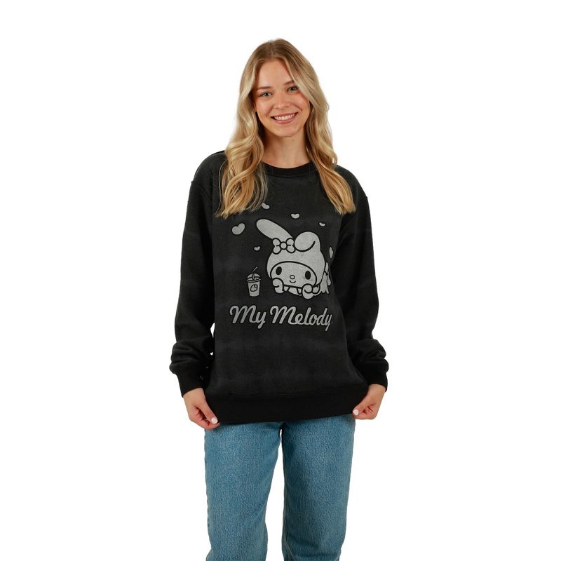 Hello Kitty & Friends Zou & My Melody Crew Neck Long Sleeve Black & Gray Women's Oversized Pullover Hoodie, 5 of 7
