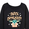 Women's - Star Wars - The Mandalorian Snack Enthusiast Grogu Lightweight French Terry Wide Neck Long Sleeve Graphic Shirt - 2 of 4