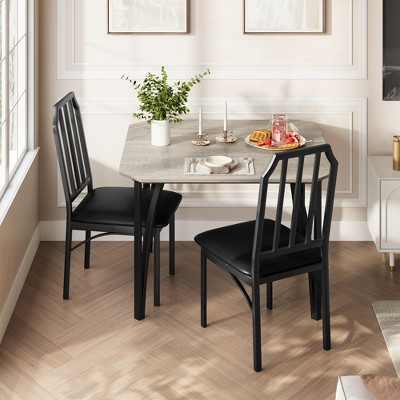Dining Table Set for 2, Kitchen Table and Chairs for 2 with with Chamfer Design, 3 Piece Dining Room Table Set with Cushion Seats