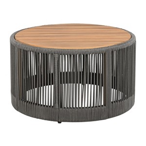 Set of 2 Outdoor Coffee Table Patio Cocktail Table Round Center Table End Table Accent Table Side Table with Rattan Rope&Acacia Wood Frame -ModernLuxe - 1 of 4