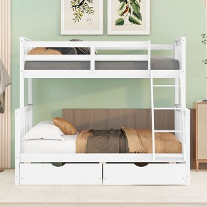PAGED Full Size Loft Bed with Desk, Modern Wooden Bed Frame with Shelves, Wardrobe and Storage Stair for Bedroom - 1 of 4