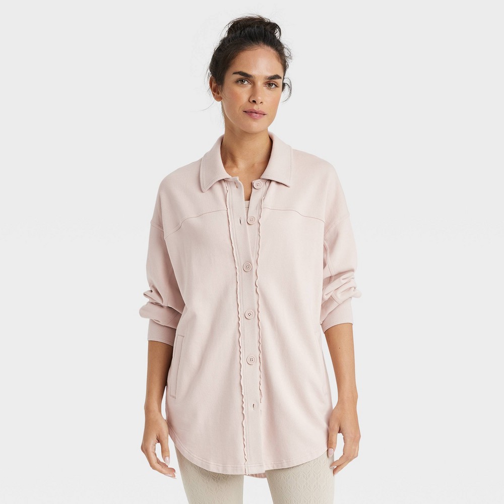 Women's French Terry Button Down Shacket - JoyLab™ Ivory XXL
