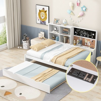 Twin Size Daybed with Storage Shelves, USB Ports and Twin Size Trundle