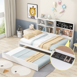Twin Size Daybed with Storage Shelves, USB Ports and Twin Size Trundle - 1 of 4