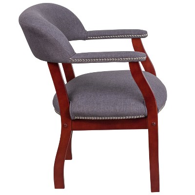 Gray Fabric and Wood Conference Chair with Nail Trim