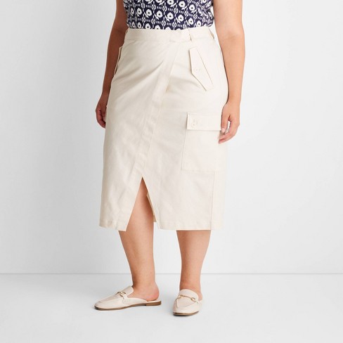 On The Move Beige Denim Skirt