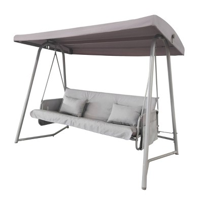 Nestfair 93.8" 3-Person Metal Patio Swing Chair Swing Bed with Cushion and Adjustable Canopy