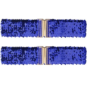 INSPIRE CHIC Women's Shinny Wide Waist Belts Interlock Buckles Sequins Decor Stretchy Belts 2 Pcs 23.62" - 1 of 4