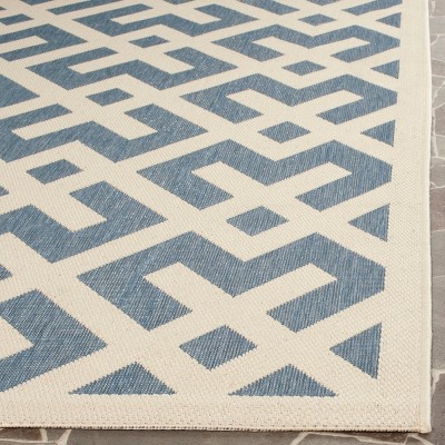 Blue and Bone Geometric Indoor/Outdoor Area Rug