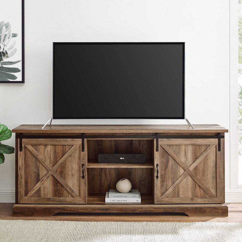 Clarabelle Double Sliding X Barn Door TV Stand for TVs up to 80" - Saracina Home, 5 of 11