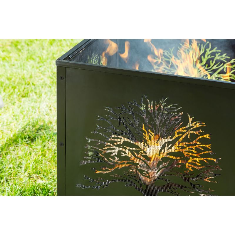 Evergreen Square Tree of Life Fire Pit- 24 x 25.75 x 24 Inches Outdoor Safe and Weather Resistant with Drainage Hole and Poker, 3 of 7