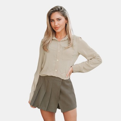 Women's Chic Beige Business Casual Button-Down Shirt - Cupshe
